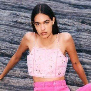 Zara Pink Eyelet Crop Top